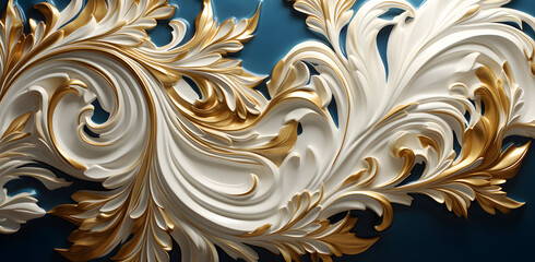 a gold and white wallpaper with a lot of swirls, in the style of tropical baroque, repetitive, batik, decorative