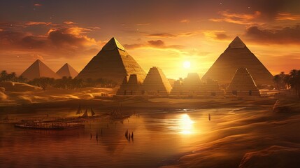  a group of pyramids sitting on top of a desert.  generative ai