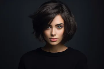 Deurstickers Generative AI picture of beautiful woman fashion model black hairstyle blue eyes © deagreez