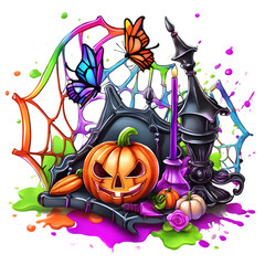 Halloween Clipart Design, Happy Halloween Day Clipart, Halloween Day composition, Generative AI

