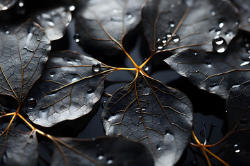 a beautiful black and white photo of dried leaves, in the style of infinity nets, translucent planes, trompe-l'œil illusionistic detail, striated resin veins, human connections