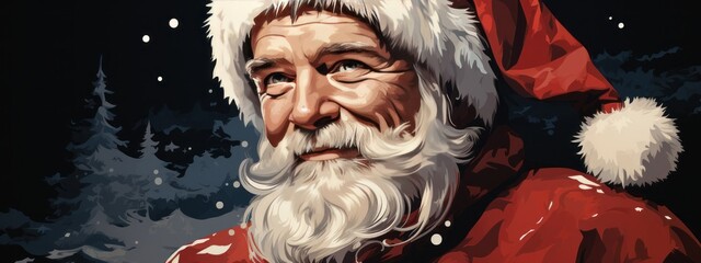 Portrait of a Santa Claus, Happy New year and Merry Christmas, pop art vintage retro illustration, AI generated
