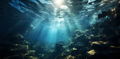 an ray of light coming out of water in the underwater, in the style of realistic scenery, azure, high detailed, detailed background elements, albrecht anker, photo-realistic landscapes, detailed backg
