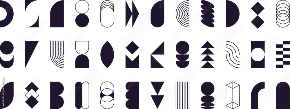 Fototapete abstract geometric shapes, bauhaus aesthetic elements, swiss style forms and symbols. retro design g