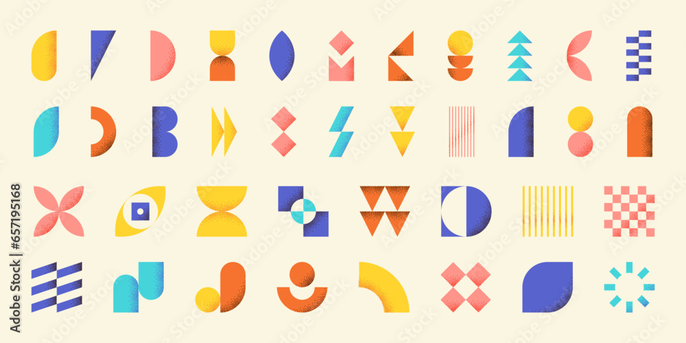 Aufkleber bauhaus geometric shapes, abstract retro aesthetic design elements. textured contemporary basic figu
