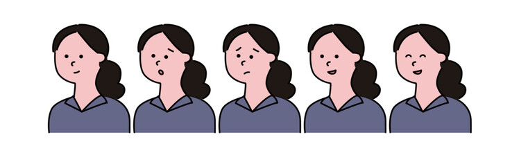 ポロシャツを着た従業員スタッフ女性の表情色々セット