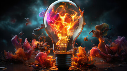 bulb in fire - obrazy, fototapety, plakaty