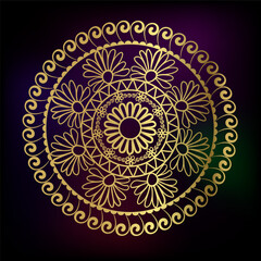 circle rangoli indian abstract decorative design golden vector illustration isolated