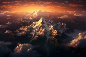 Tallest peak, mountain range, highest summit. Map, Himalayas, digital display. Generative AI - obrazy, fototapety, plakaty