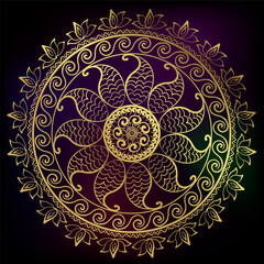 circle rangoli indian abstract decorative design golden vector illustration isolated