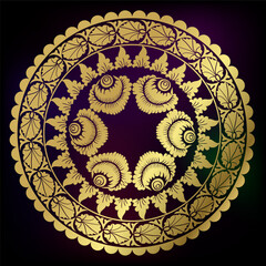 circle rangoli indian abstract decorative design golden vector illustration isolated