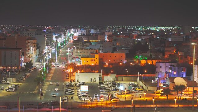 Yanbu, Saudi Arabia - Mar 09 2023, 4k, Aerial view panorama night city, Yanbu, Saudi Arabia
