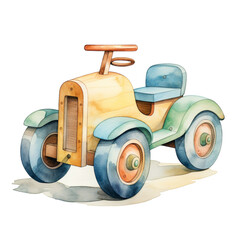 Watercolor illustration of a wooden toy. Generative AI, png