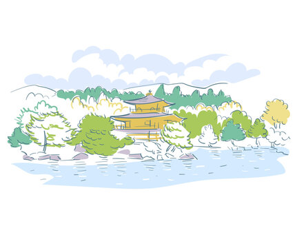 recommend clip art: Kyoto Japan vector sketch city illustration line art sketch