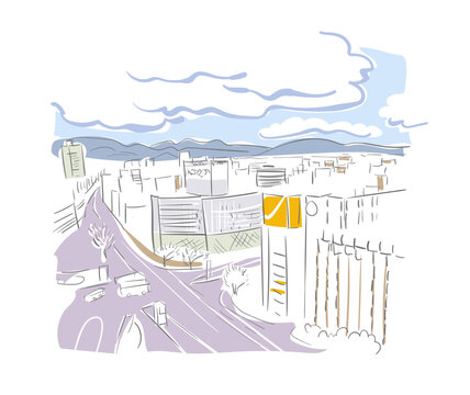 Okayama Japan vector sketch city illustration line art sketch