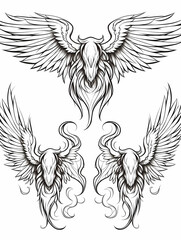 Obraz premium Set Of Black And White Drawings Of Wings