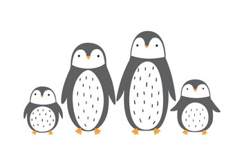 Vector illustration of cute penguin family isolated on white.