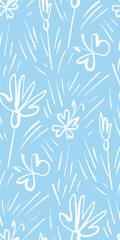 floral meadow doodle Scandinavian seamless pattern design fabric printing monochrome stylish modern textured - 657200124
