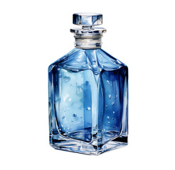 Watercolor illustration of a blue bottle. Generative AI, png - obrazy, fototapety, plakaty