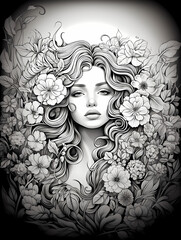 Fototapeta premium Woman With Long Hair Surrounded By Flowers