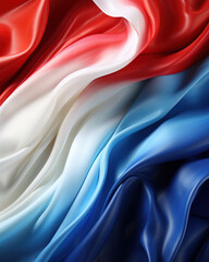 Background of flowing shiny satin or silk in the colors flag of France, bright background of smooth silky fabric