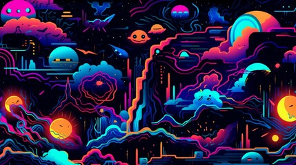 A neon-themed wallpaper with bold and electric colors that pop against a dark background