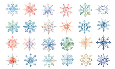 set of cute icy watercolor snowflakes vectors