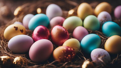 Fototapeta na wymiar Colorful Easter eggs on a blurred background. 
