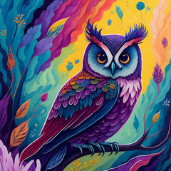 Watercolor Owl Illustration, generative ai