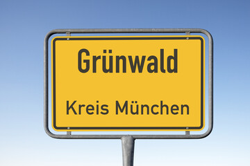 Naklejka premium Ortstafel, Gemeinde Grünwald, Kreis München, (Symbolbild)