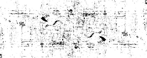 Monochrome texture composed of irregular graphic elements. Distressed uneven grunge background. Abstract vector illustration. Overlay for interesting effect and depth. Isolated on white background.