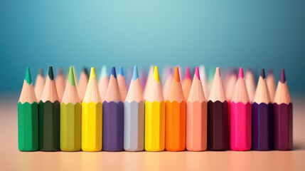 Colorful pencils on a solid background, a vibrant spectrum of creativity