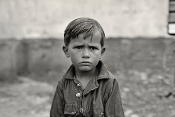 Portrait of a boy during the great depression - Generative AI