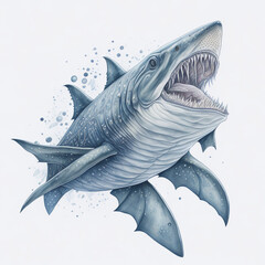 Watercolor Shark Illustration, generative ai