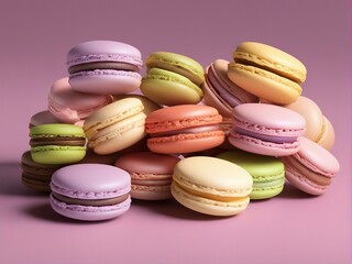 Colorful and delicious macarons in a plate, blurry background