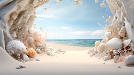 Summer beach with white sand and seashells