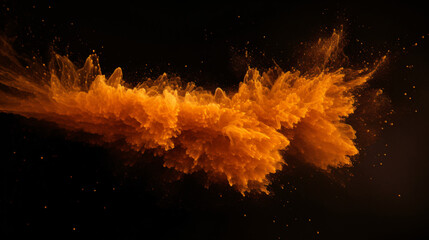 Abstract orange powder explosion on black background