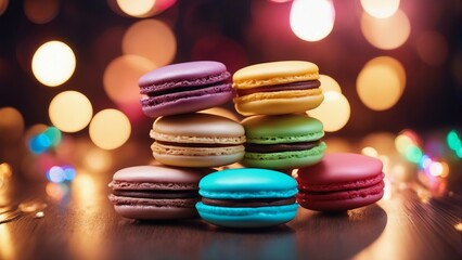 Obraz na płótnie Canvas close up view of colorful macarons with background light