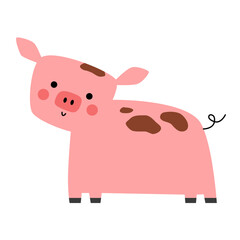 Cute pig in naive style. Hand drawn farm animal. Funny domestic pet.