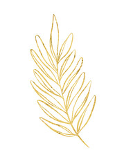 Botanical line art silhouette golden leaves, Golden Linear floral Leaves. PNG Gold luxury line collection. Hand drawn illustration in linear style, graphic clipart for wedding invitation