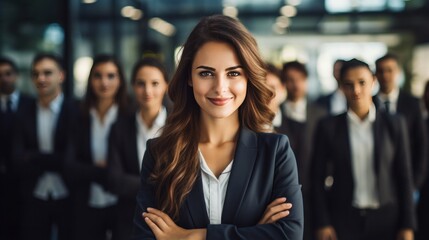 Fototapeta premium Confident businesswoman standing in front of her team