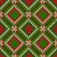 Christmas Knitted Seamless Pattern. Vector Template for Wallpaper, Textile, Packaging.