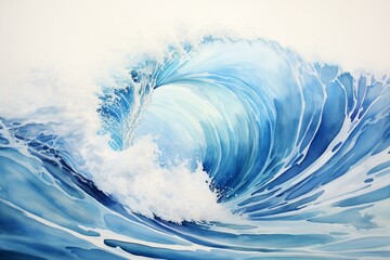Artwork of blue waves & white foam in watercolour. Generative AI