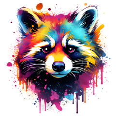 raccoon color paint splash sublimation art, AI generated