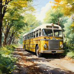 autumn in the forest with a bus