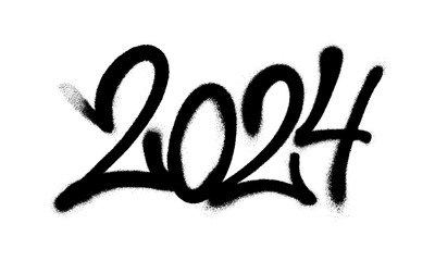 Sprayed 2024 tag gfont graffiti with overspray in black over white. Vector illustration. © Yevhen