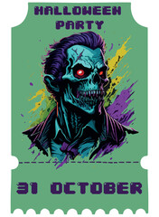 vector image of halloween zombie in ticket form