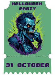 vector image of halloween zombie in ticket form