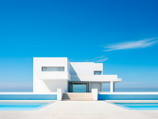 Fototapeta na wymiar Modern futuristic simple white building with blue skies above - architecture, design, detailed