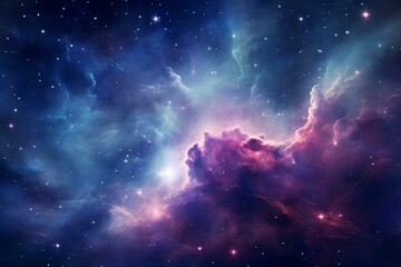 Vibrant space artwork featuring a nebula and starry sky. Generative AI